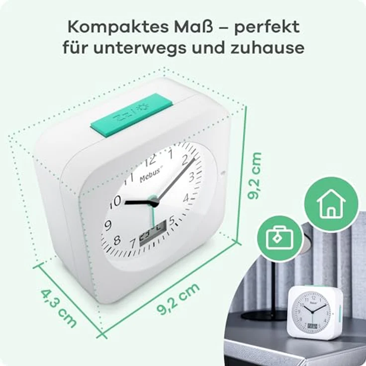 MEBUS Funk-Wecker Modell 25610 L, mit Temperaturanzeige, Datum, Batteriebetrieben, Schlummer-Funktion, großes beleuchtetes Display, Farbe: Weiss, Reisegröße – Bild 5