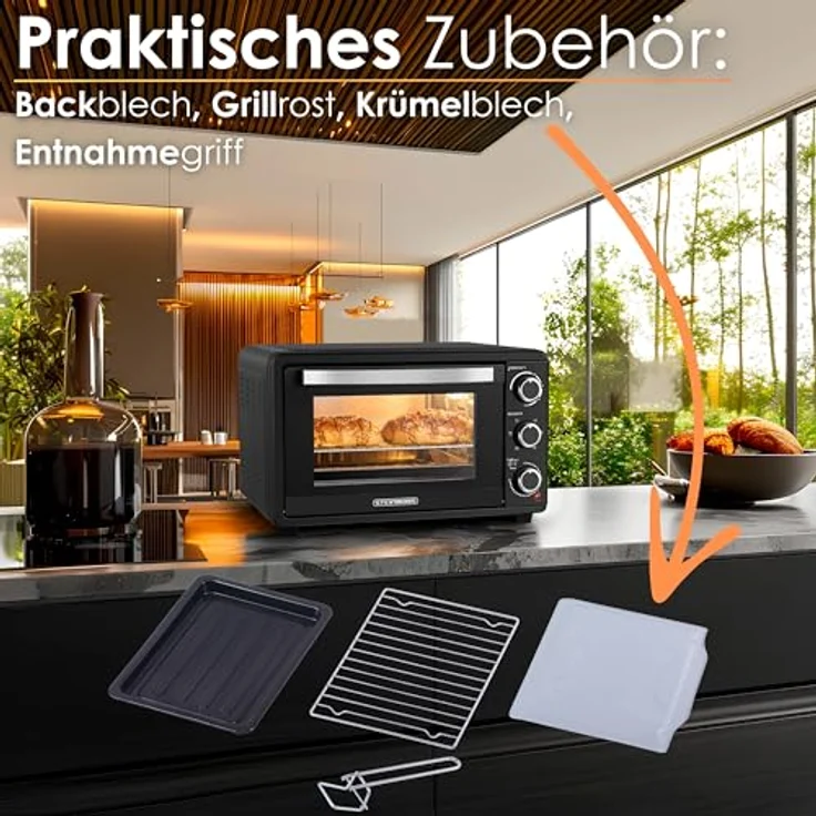 Steinborg Mini Backofen mit Umluft 25 Liter Elektrischer Pizzaofen Minibackofen Miniofen 3in1 Backofen Krümelblech Ober-/Unterhitze Energiesparend 100-230°C 60 Min Timer – Bild 3