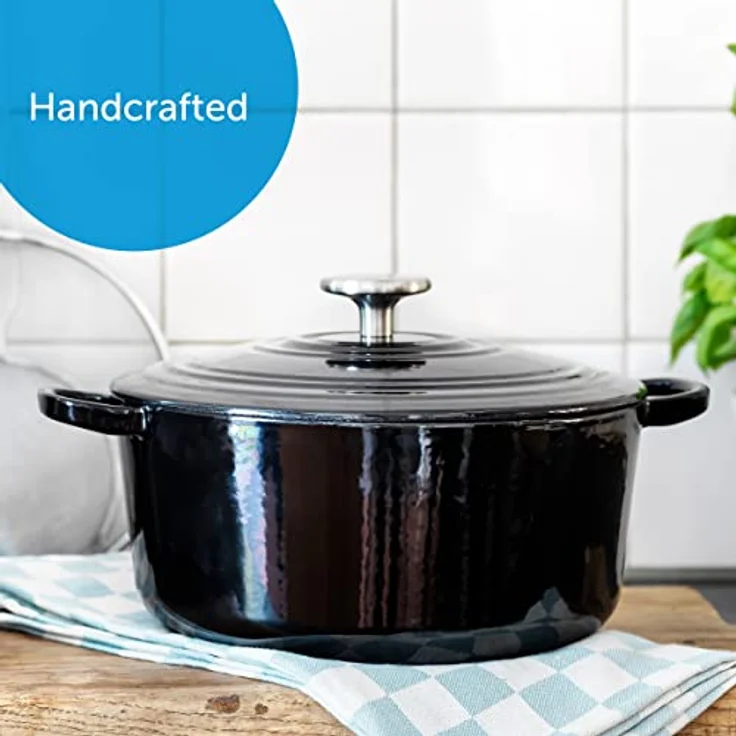 BK Cookware H6071.524 BK Bourgogne Schmortopf 24 cm-4.2L, liertes Gusseisen, Deckel mit Tropfringen, Induktions--Backofengeeignet, Spülmaschinenfest, Jet Schwarz – Bild 6