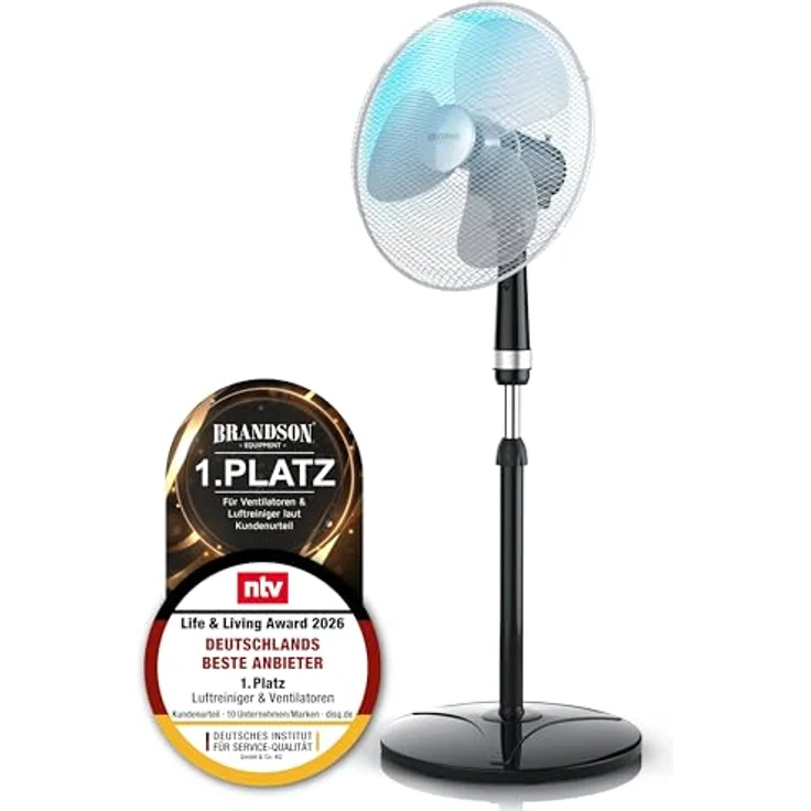 Brandson Standventilator 40cm - Ventilator Standfuß höhenverstellbar - mobiler Lüfter - hoher Luft – Bild 2