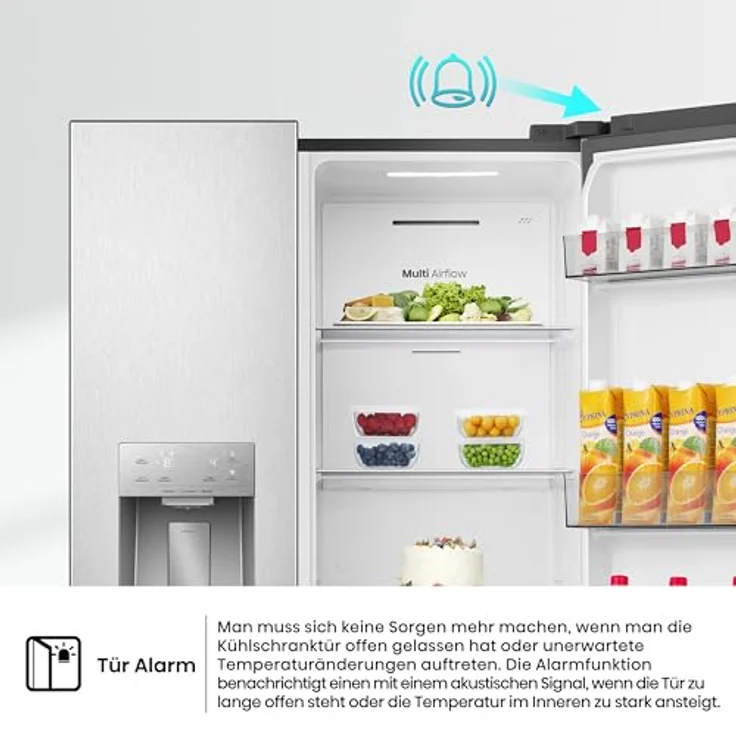 Hisense RS5P528STIE, Side-by-Side Kühl-Gefrier-Kombination in Edelstahl, 347 Liter Nutzinhalt, No-Frost-Technik, für 3-4 Personen, Energieeffizienzklasse E – Bild 8