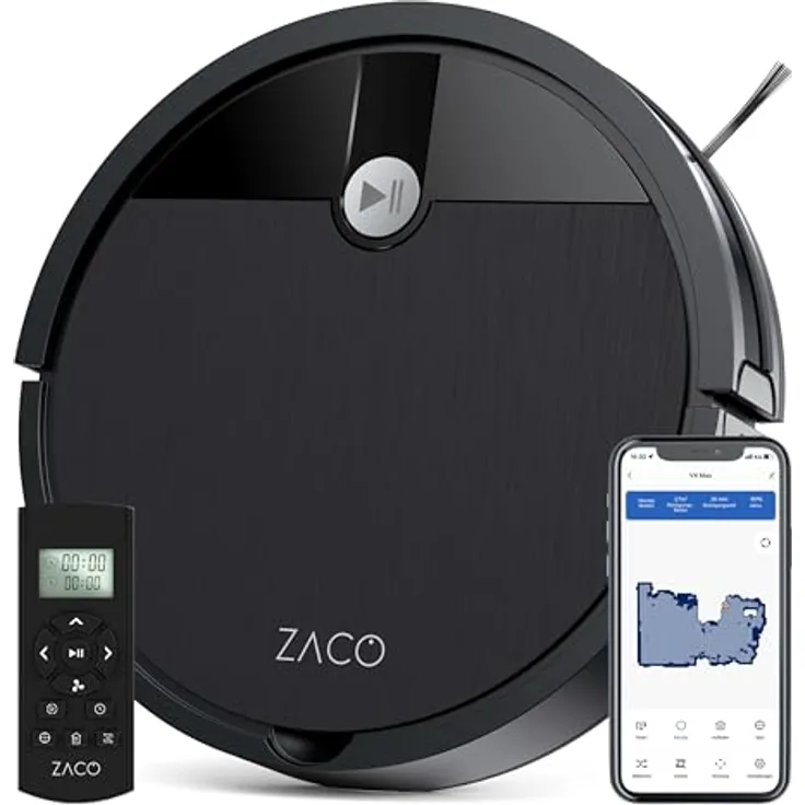 ZACO V4 Max Saugroboter ohne Wischfunktion, Anti-Haarverwicklungstechnologie, 3000Pa Saugkraft, GyroNav, ultraschlankes Design 30x7,6cm