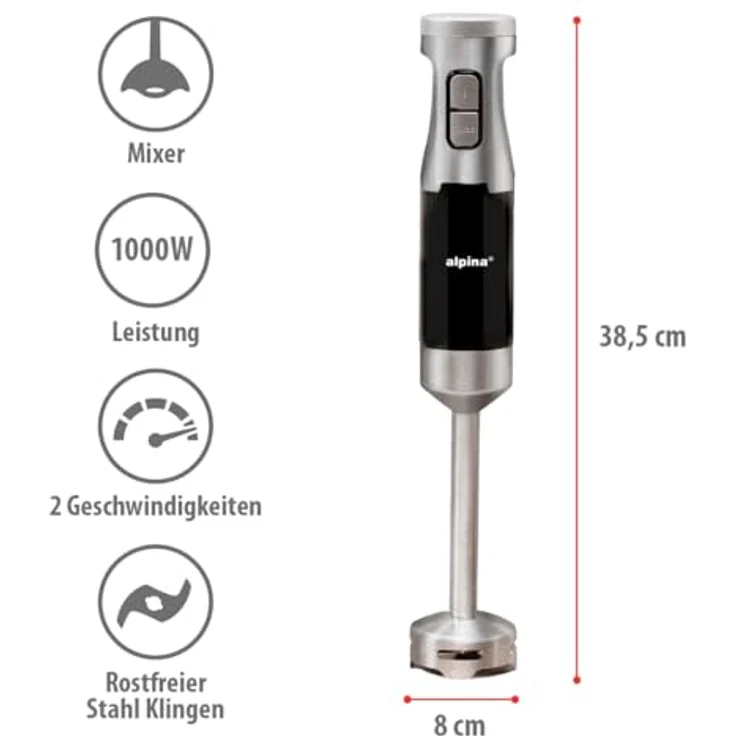 Alpina Stabmixer 1000W, inklusive Becher, leistungsstarker Küchengerät – Bild 2