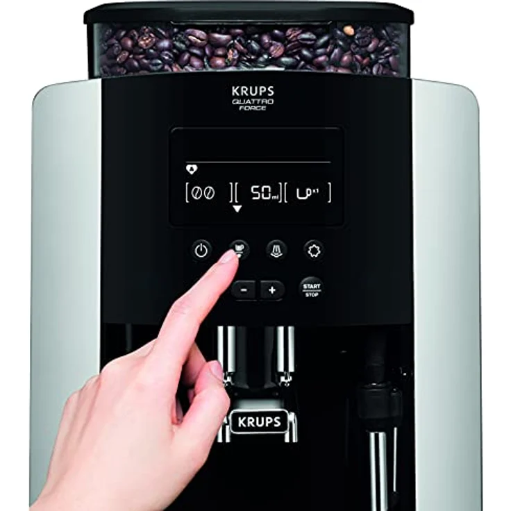 Krups EA8178 Arabica Display Quattro Force Kaffeevollautomat (1450 Watt, Wassertankkapazität: 1,8l, Pumpendruck: 15 Bar, LCD-Display) schwarz-carbon-optik, mit Milchsystem – Bild 3