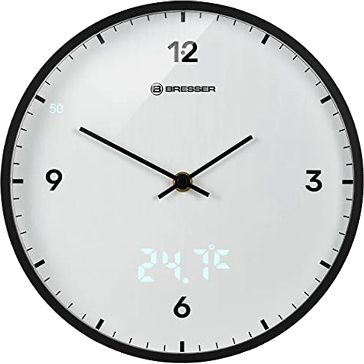 Bresser MyTime Wanduhr mit Funk ohne Tickgeräusche mit 24 cm großem Ziffernblatt, LED  Sekundenanzeige, Innentemperatur und geräuschlosem Funkuhrwerk, weiß – Bild 2