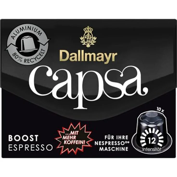 Dallmayr Capsa Espresso Boost, Nespresso kompatibel Kapsel, mit mehr Koffein, Kaffeekapsel, Espressokapsel, 10 Kapseln, 56 g – Bild 3