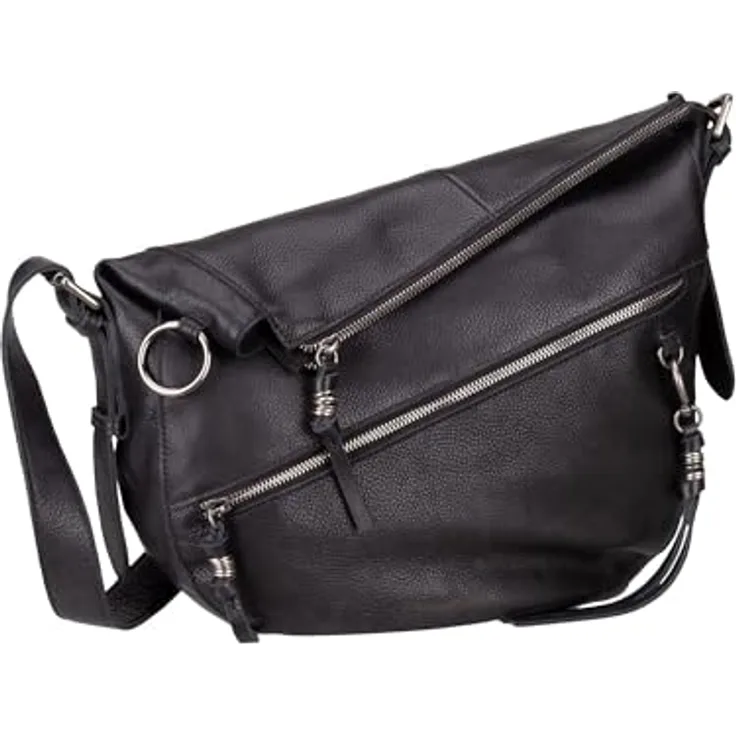 FredsBruder My Forever Friend, Umhängetasche aus Leder, 31 cm, Schwarz mit Reißverschluss und Handyfach