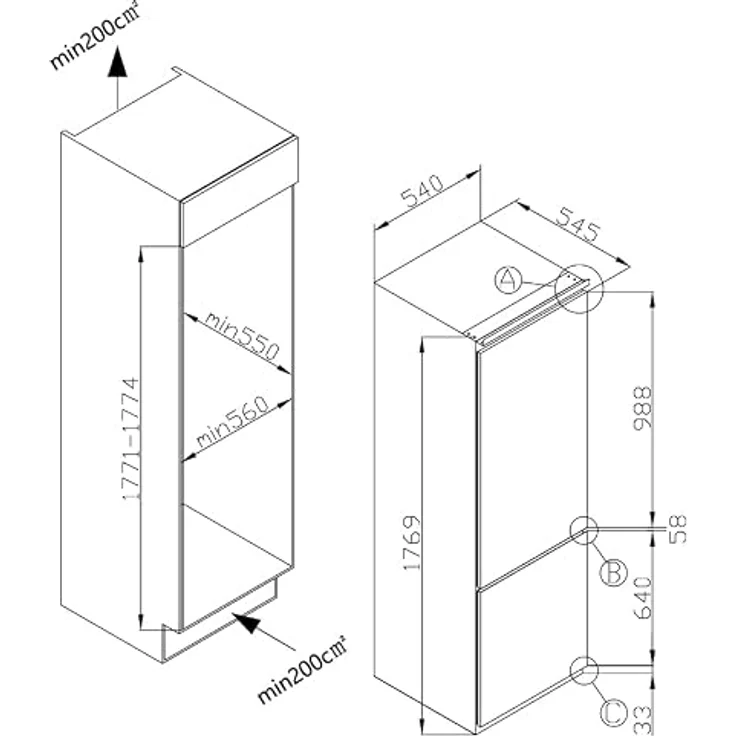 Amica EKGCS 387 931 NoFrost Kühl-Gefrier-Kombination, 190 l Kühlvolumen, 56 l Gefriervolumen, integrierbar mit LED-Beleuchtung, 41 dB – Bild 6