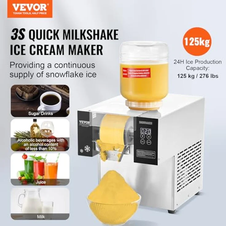 VEVOR Kommerzielle Schneeflocken-Eismaschine Schneeeisbereiter, 125 kg/24 h, Edelstahl-Eisrasierer, elektrisch mit Touch-Screen – Bild 2