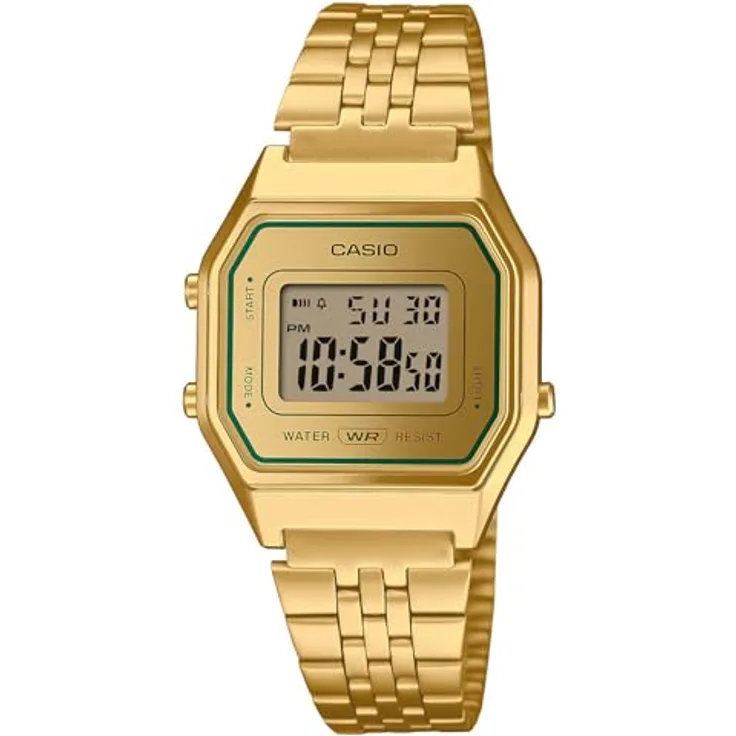 Casio Watch LA680WEGV-9AEF, digitale Uhr mit Kalenderfunktion und Gold-Edelstahl Band