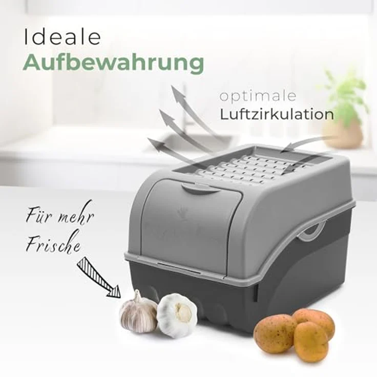 Novaliv Kartoffel Aufbewahrungsbox, 3x mittel 5L, grau, stapelbare Gemüsebox mit Belüftungslöchern für längere Frische – Bild 2
