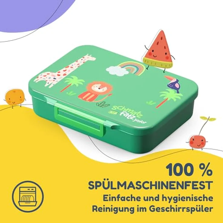 schmatzfatz Lunchbox, Unterteilte Brotdose Kinder, Lunchbox mit Fächern, Bunte Bento-Box für Schule & Kita, BPA-Freie Schuldose für Mädchen & Jungen, Jausenbox Spülmaschinenfest & Auslaufsicher – Bild 5