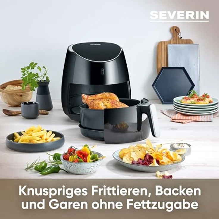 Severin FR 2445 XXL-Heißluftfritteuse 2.000 W, 5 L Kapazität, 1.500 g Frittiermenge, edelstahl-schwarz – Bild 3