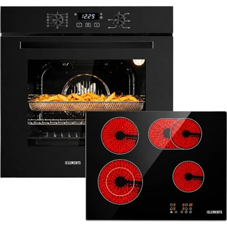 KB ELEMENTS Autarkes Herdset 60 cm, Einbaubackofen mit Air Fry, Glaskeramik Kochfeld 59 cm, Flexzone, A+ Energieklasse, 73 L Garraum, Timer, Kindersicherung – Bild 1