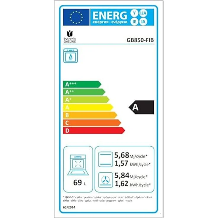 Gasline GB850-FIB, Einbaubackofen mit 69L Garraum, Umluftfunktion, Erdgas/Propan, schwarz, Energieeffizienz A-Klasse – Bild 3