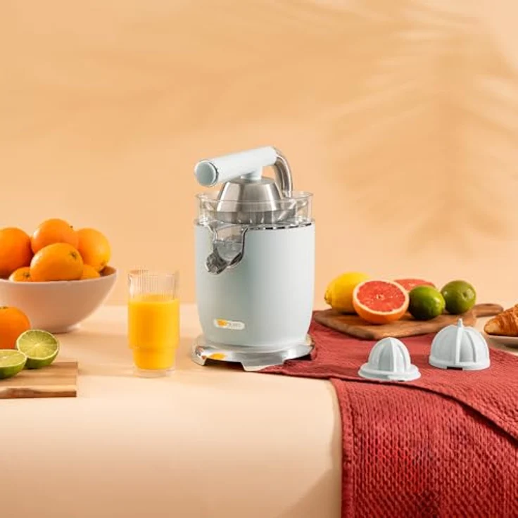 Cecotec Elektro-Zitruspresse - Xqueeze RetroJuice 1000 Blue, 1000W, Edelstahlfilter, 2 abnehmbare Konen, Hebel und Tropfstopp-System – Bild 3