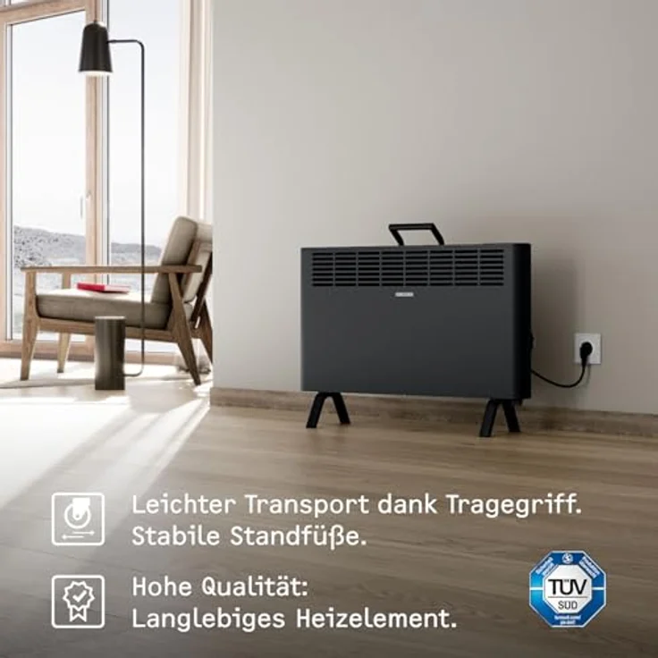 Stiebel Eltron neue Elektroheizung energiesparend Standgerät CNS-B 2000 Plus LCD move 2kW Schwarz TÜV geprüft Wochentimer – Bild 2