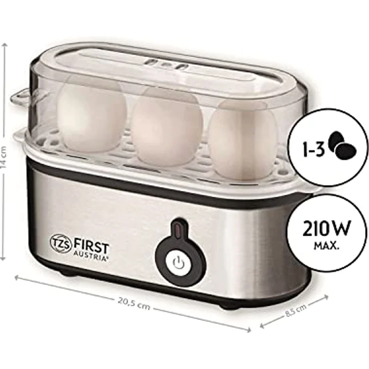TZS First Austria Elektrischer Eierkocher 210W, 3 Eier, mit Messbecher und Eierstecher, für hartgekochte, weichgekochte, Eier – Bild 3