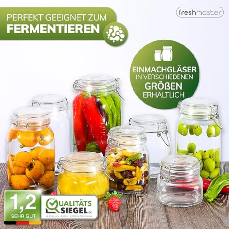 Fresh Master Einmachgläser Set, bruchsicheres Glas mit Edelstahl Bügelverschluss und Spezialdichtung, 6 x 1500ml – Bild 7