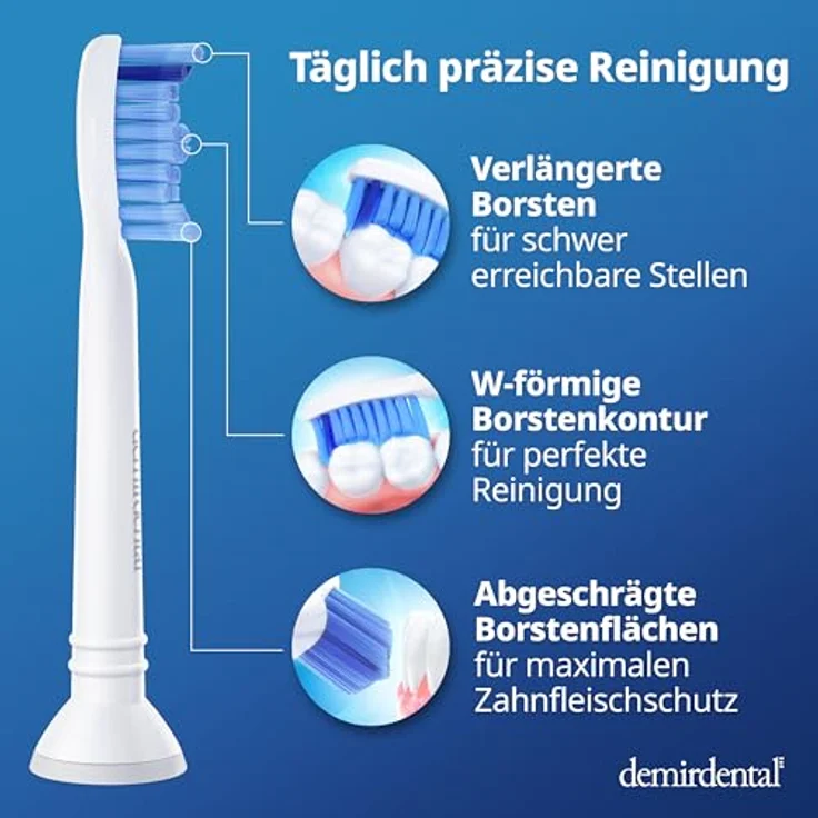 Demirdental 8er-Pack Aufsätze für Philips Sonicare Ersatzbürsten ProResults, Medium Bürstenköpfe, HX6018  – Bild 3