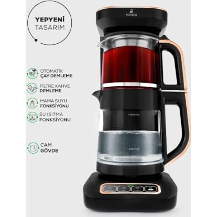Karaca Robotea Pro 4 in 1 Teekocher, 2500W, Black Copper, Automatikfunktionen, Frischeanzeige, sprechende Informationen – Bild 2