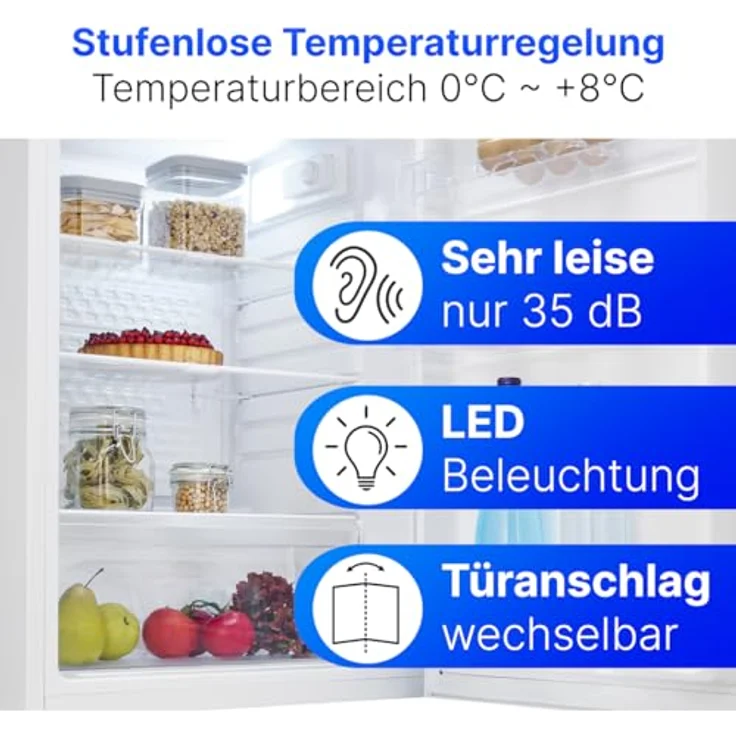 Bomann VS 7258, Kühlschrank ohne Gefrierfach, 126L, leise mit LED-Innenraumbeleuchtung, weiß – Bild 6