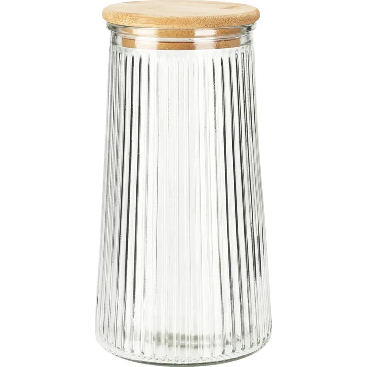 Excellent Houseware Glasbehälter 1400 ml braun transparent Bambus Silikon Glas 11x11x21,2 cm, luftdichter Verschluss, hochwertiges Material