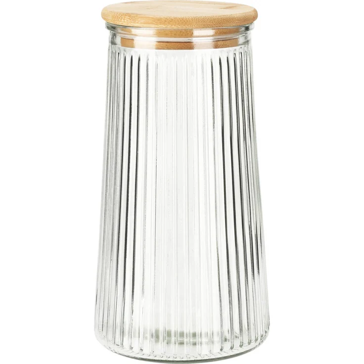 Excellent Houseware Glasbehälter 1400 ml braun transparent Bambus Silikon Glas 11x11x21,2 cm, luftdichter Verschluss, hochwertiges Material