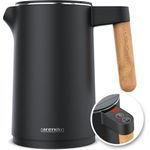 Arendo Wasserkocher WOOD STYLE, Edelstahl mit Temperatureinstellung 40°-100°C, 1,5 l, 2200 W, Warmhaltefunktion, Doppelwand, 360° Basis, BPA-frei, Holzoptik-Griff