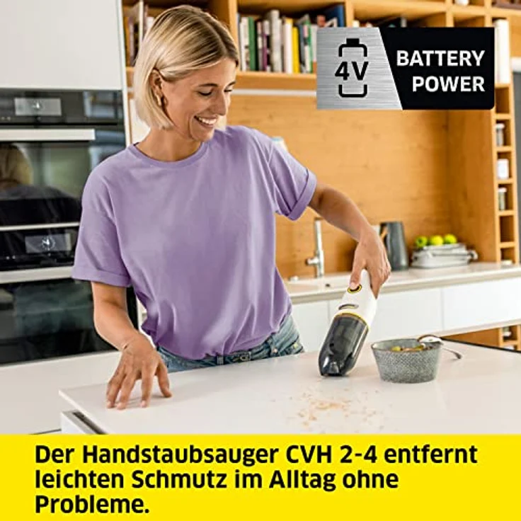 Kärcher Akku-Handstaubsauger CVH 2-4, kompakter und leichter Krümelsauger für den schnellen Einsatz, Staubbehälter: 0,15 l, Gewicht: 0,59 kg, 2-in-1-Fugendüse – Bild 2
