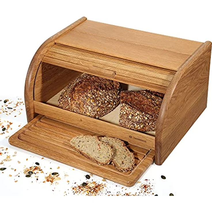 Zassenhaus Brotkasten Country, Brotkorb mit Rolldeckel und Schneidbrett, Eiche 40 x 30 x 20 cm Brotkasten Country Eiche Braun – Bild 4