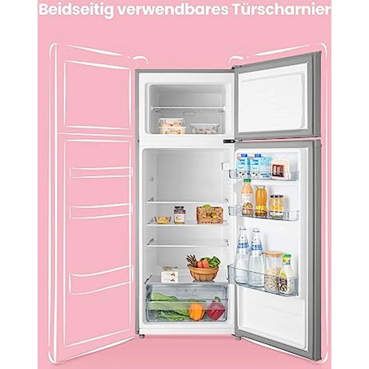 Comfee RCT284DS2 Kühl-/Gefrierkombination/Gefrierteil oben/176 kWh/Jahr/143cm Höhe/LED Licht/Reversibles Türscharnier/Silber – Bild 4