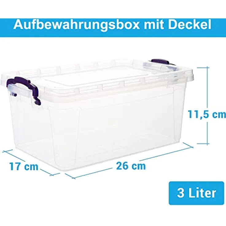 2friends Aufbewahrungsbox mit Deckel, 6 Stück Aufbewahrungsboxen, 3 Liter Boxen Aufbewahrung, Stapelbar Plastikbox mit Deckel, Transparent Kisten Aufbewahrung mit Deckel und Griffen, Model: Daniela – Bild 2