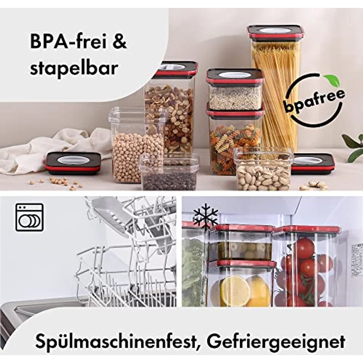 Neoflam® Vorratsdosen mit Einhanddrehverschluss, luftdicht, BPA-frei, schwarz/rot 4-teiliges Set – Bild 4