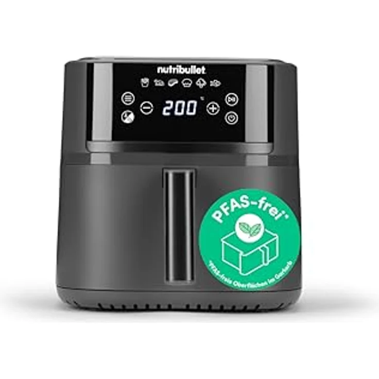 NutriBullet Air fryer Crisplite NBA0611DG, Heißluftfritteuse mit 6L Kapazität, 80-200° Temperaturkontrolle, PFAS-frei, 6 Kochprogramme, Touch-Steuerung, spülmaschinenfest, 1700W, Mattschwarz – Bild 1
