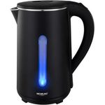 MICHELINO 1,8 Liter Wasserkocher mit LED-Licht Silber/kabelloser Ausguss schwarz mit 2 LEDs in rot und blau