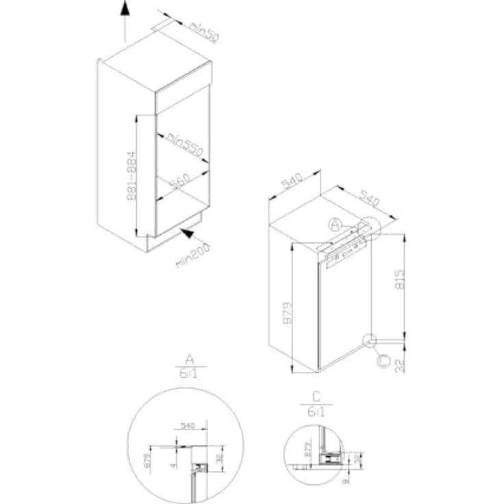 Amica EKSX 361 905 Einbaukühlschrank mit Gefrierfach, integrierbar, 100l Kühlvolumen, 16l Gefriervolumen, 54cm, weiß – Bild 6