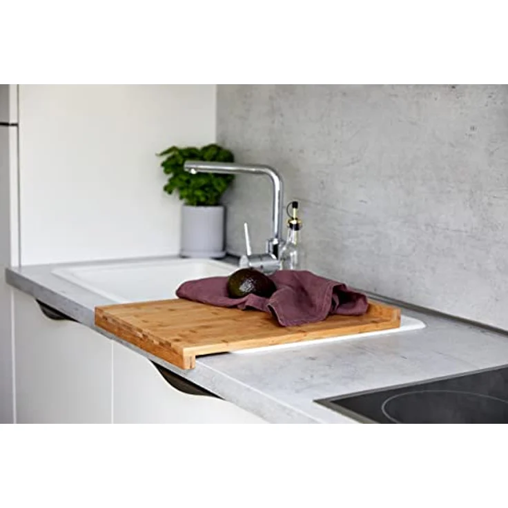 WENKO 53033100 Schneidebrett mit Anlegekante, Küchenbrett mit Anlegeleiste, Bambus, 45 x 1.5 x 35 cm, Braun – Bild 5
