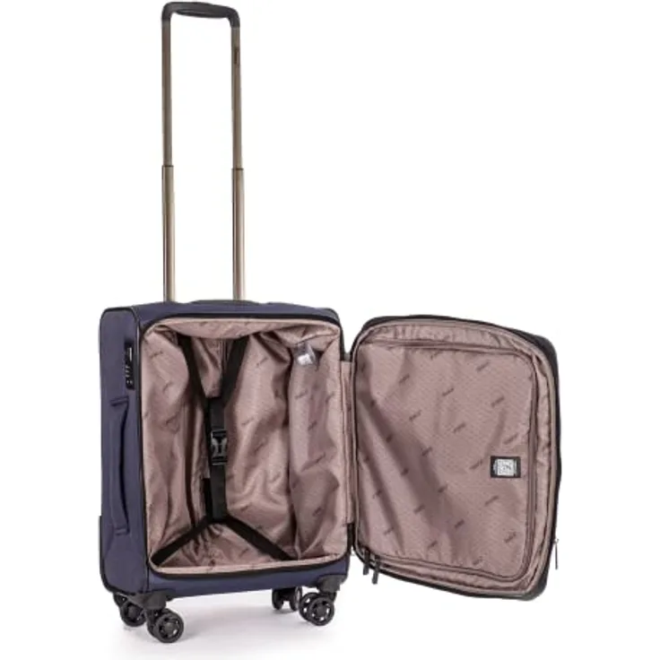 Stratic Bendigo Light+ Koffer Weichschale Reisekoffer Trolley Rollkoffer Handgepäck, TSA Kofferschloss, 4 Rollen, Erweiterbar, Größe S, Navy