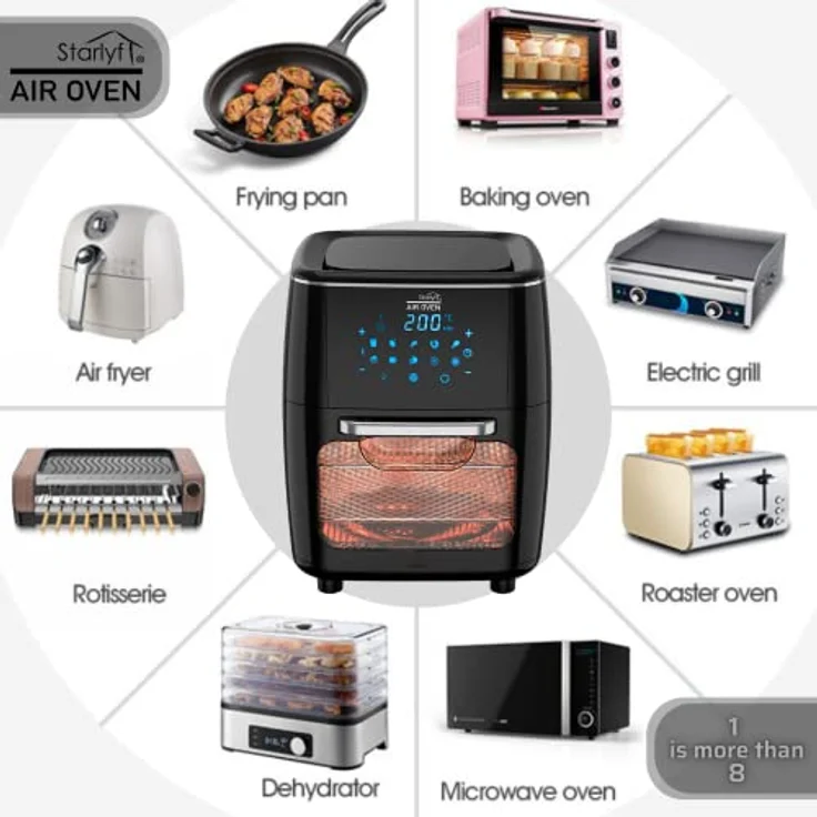 Starlyf Heißluftfritteuse Air Oven XL, 1700 W, 12 Liter Fritteuse mit 10 Programmen, Rotisserie-Funktion, Drehspieß (ohne Korb) – Bild 5