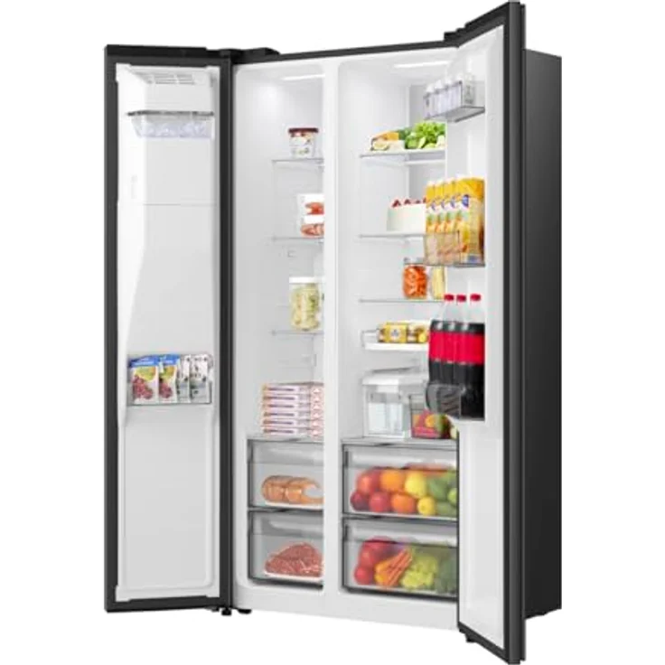 Hisense Freistehender Side-by-Side-Kühlschrank, 528 l, Amerikanische Tür, Schwarz, 2 Türen, Berührung, LED – Bild 5