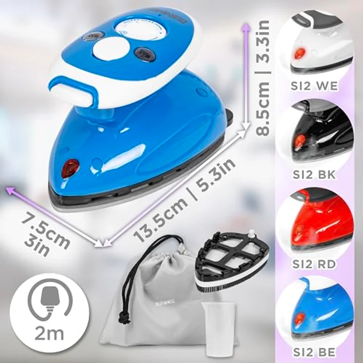 Duronic SI2 BE Mini Reisebügeleisen, 375W Dampfbügeleisen mit 50ml Wassertank, ergonomisches Design, blau – Bild 2