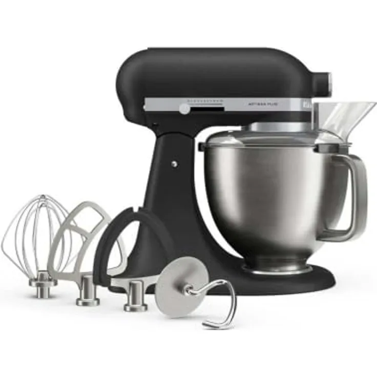 KitchenAid 5KSM50PKVE Artisan Plus Küchenmaschine, 4,7L mit 325 Watt Motor, Gusseisen Schwarz, inklusive Edelstahlaufsätzen und integrierter Schüsselbeleuchtung