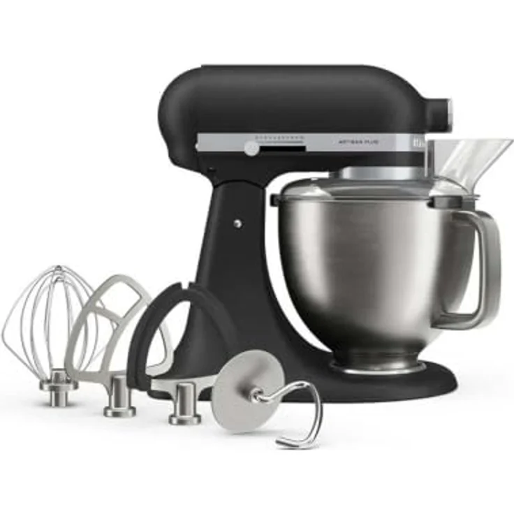 KitchenAid 5KSM50PKVE Artisan Plus Küchenmaschine, 4,7L mit 325 Watt Motor, Gusseisen Schwarz, inklusive Edelstahlaufsätzen und integrierter Schüsselbeleuchtung – Bild 1