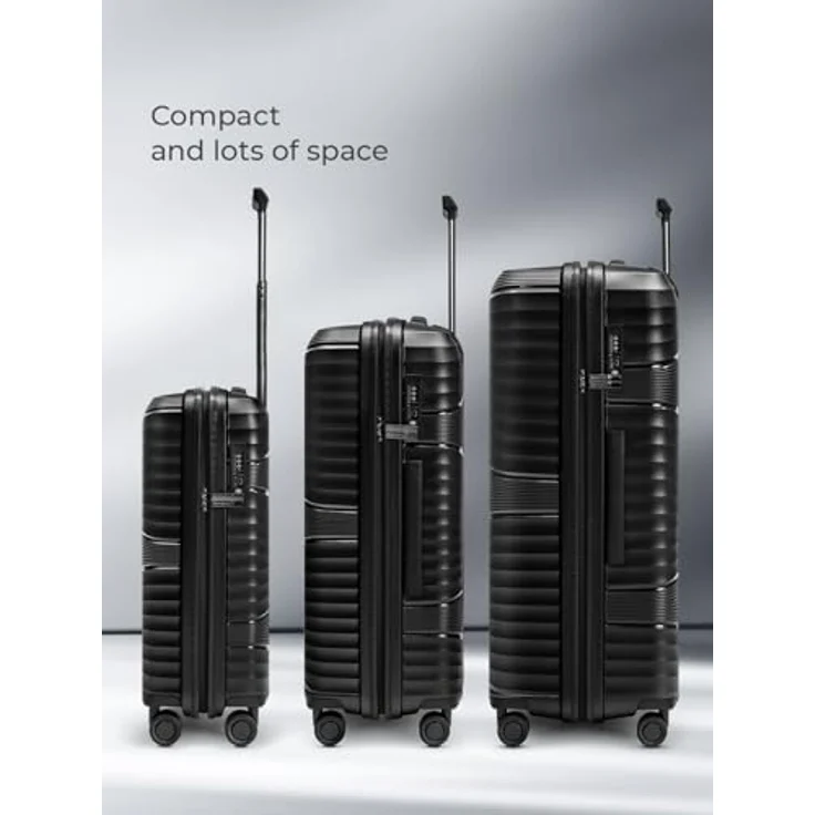 Pactastic Collection 02 THE THREE SET, 3-teiliges Kofferset mit 4 Rollen, schwarz metallic, 100% Polypropylen, Maße 50 cm x 32 cm x 77 cm – Bild 8