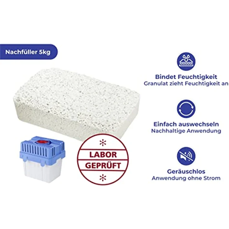WENKO Nachfüllpack für Feuchtigkeitskiller 5 kg, Granulatblock für Raumentfeuchter, fasst bis zu 8 l Feuchtigkeit, laborgeprüft, reduziert Schimmel & Gerüche, Weiß – Bild 2