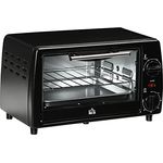 HOMCOM Mini Backofen 10 Liter 750W Kleiner Elektrobackofen mit Temperatur bis zu 230 ℃ Timer 60 Minuten Backblech und Rost 36,5x26x22 cm Schwarz