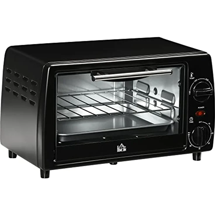 HOMCOM Mini Backofen 10 Liter 750W Kleiner Elektrobackofen mit Temperatur bis zu 230 ℃ Timer 60 Minuten Backblech und Rost 36,5x26x22 cm Schwarz – Bild 1