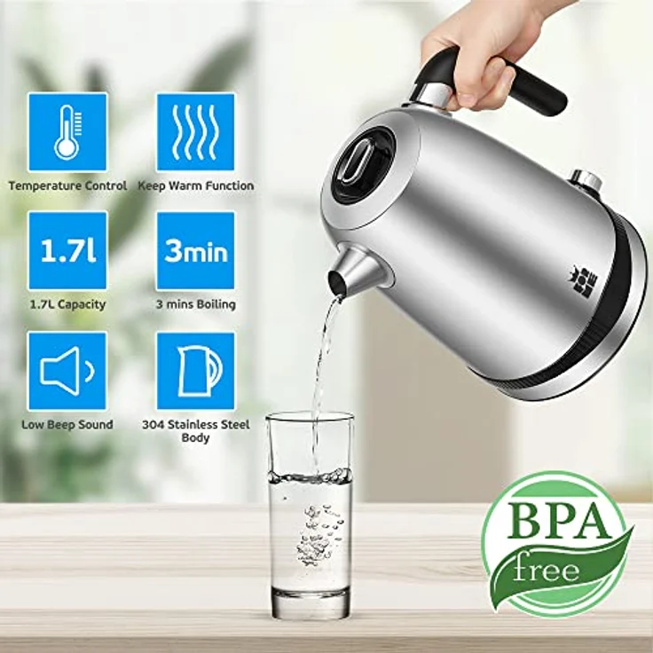 ForMe Edelstahl Wasserkocher 1.7 mit Temperatureinstellung Temperaturwahl 40-100°C I Digitale Temperaturanzeige I Temperatur Einstellbar Kessel I Teekanne I Teekessel mit Warmhaltefunktion I BPA Frei – Bild 4