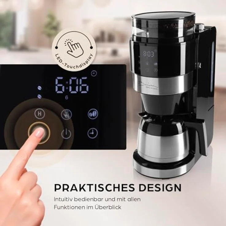 Barista Kaffee & Technik Barista Filterkaffeemaschine Touch Iso, 800W schwarz mit digitalem Touch-Display, Mahlwerk und Isolierkanne, inkl. Timerfunktion und waschbarem Permanentfilter – Bild 4